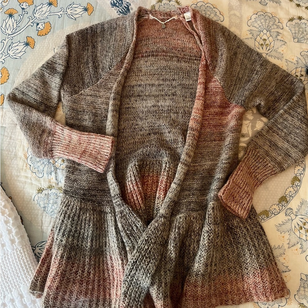 Vintage Anthropologie Women’s Knit Open Cardigan Sweater in Brown and Dusty Pink